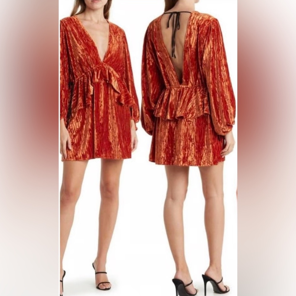 Topshop Rust Burnt Orange Velvet Backless Dress